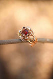 1ct Round Cut Garnet Engagement Ring Flower Leaf Solitaire 14k Yellow Gold Over