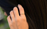 0.4ct Engagement Ring Oval Cut Emerald Minimalist Trilogy 14k Yellow Gold Finish