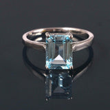2.3ct Engagement Ring Emerald Cut Blue Aquamarine Solitaire 14k WhiteGold Finish