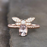 2ct Engagement Ring Oval Cut Peach Morganite Moth Butterfly 14k Rose Gold Finish