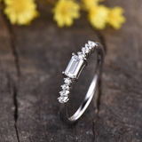 1ct Engagement Ring Emerald Cut Diamond Solitaire Accent 14k White Gold Finish