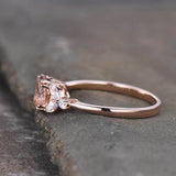 1ct Engagement Ring Oval Cut Morganite Leaf Accent Solitaire 14k Rose Gold Over