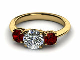 1.5ct Round Cut Diamond Garnet 3 Stone Style Engagement Ring 14k YellowGold Over