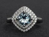 2.3ct Engagement Ring Round Cut Blue Aquamarine Dual Halo 14k White Gold Finish