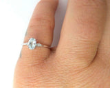 0.5ct Engagement Ring Oval Cut Aquamarine Minimalist Trilogy 14k White Gold Over