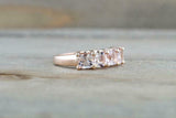 3.5ct Cushion Cut Morganite Wedding Band 14k Rose Gold Over 5 Stone Anniversary