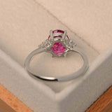 2ct Oval Cut Pink Ruby Engagement Ring Petite Round Accent 14k White Gold Finish