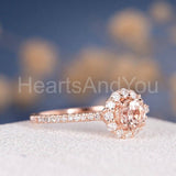 1.5ct Round Cut Simulated Peach Morganite Floral Halo Ring 14k Rose Gold Plated