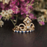 Princess Crown Women Engagement Ring 2.2ct Round Cut Diamond 14k YellowGold Over