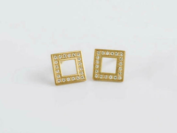 1ct Round Cut VVS1 Diamond Open Square Halo Stud Earrings 14k Yellow Gold Finish