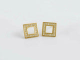 1ct Round Cut VVS1 Diamond Open Square Halo Stud Earrings 14k Yellow Gold Finish