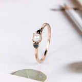 0.4ct Round Cut Black Diamond Pearl Minimalist Engagement Ring 14k RoseGold Over