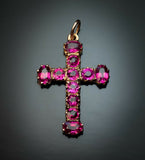 2ct Oval Cut Pink Ruby Royal Holy Cross Pendant 14k Yellow Gold Finish NO CHAIN
