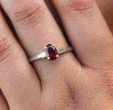 0.7ct Engagement Ring Oval Cut Red Garnet Solitaire Women 14k White Gold Finish