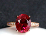 2.2ct Oval Cut Pink Ruby Diamond Accents Solitaire Ring 14k Rose Gold Finish