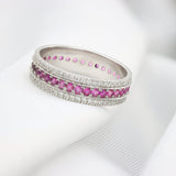 2.2ct Round Cut Simulated Ruby 3 Row Eternity Wedding Band 14k White Gold Plated