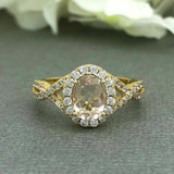 2.5ct Oval Peach Morganite Halo Infinity Engagement Ring 14k Yellow Gold Over