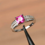 2.4ct Princess Cut Pink Ruby Solitaire with Accent Ring 14k White Gold Finish