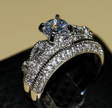 3ct Round Cut Diamond Engagement Ring 14k White Gold Finish Milgrain Bridal Set