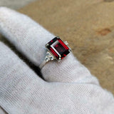 1.66ct Engagement Ring Emerald Cut Pink Ruby Diamond Petite 14k WhiteGold Finish