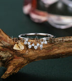 0.15ct Round Cut Moissanite Cluster Minimalist Wedding Band 14k WhiteGold Plated