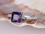 1ct Princess Cut Purple Amethyst Solitaire Engagement Ring 14k White Gold Finish