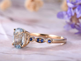 1.5ct Oval Blue Aquamarine Engagement Ring Accent Solitaire 14k Yellow Gold Over