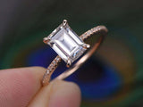 1.5ct Emerald Diamond Engagement Ring Solitaire with Accent 14k Rose Gold Finish