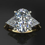 Round Cluster Accents Solitaire Ring 3ct Oval Cut Diamond 14k Yellow Gold Finish