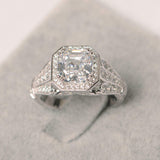 2.7ct Asscher Diamond Engagement Ring Vintage Inspired Halo 14k WhiteGold Finish