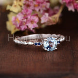 0.5ct Round Cut Simulated Blue Aquamarine Minimalist Ring 14k White Gold Plated