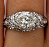 3Ct Oval Cut Diamond Intricate Filigree Antique Vintage Ring 14K White Gold Over