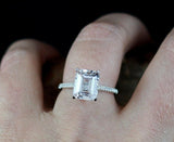 1ct Emerald Diamond Engagement Ring Round Accent Solitaire 14k White Gold Finish