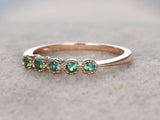 1.65ct Round Cut Green Emerald Engagement Ring Five Stone 14k Rose Gold Finish