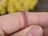 2.1ct Round Pink Sapphire Wedding Band Milgrain Half Eternity 14k Rose Gold Over