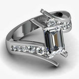 2.5Ct Emerald Cut Diamond ByPass Style Engagement Ring 14K White Gold Finish