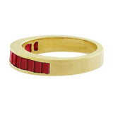 3Ct Emerald Cut Pink Ruby Half Eternity Wedding Band 14K Yellow Gold Finish