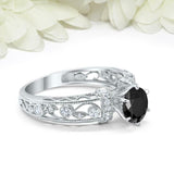 2ct Round Cut Black Diamond Filigree Vintage Inspired Ring 14k White Gold Finish