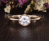 0.5ct Round Cut Moissanite Geometric Solitaire Beaded Ring 14k YellowGold Plated