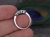 0.5ct Round Cut Blue Sapphire Engagement Ring 5 Stone Promise 14k WhiteGold Over