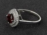 2.3ct Engagement Ring Round Cut Red Garnet Dual Halo 14k White Gold Finish