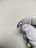 2.1ct Engagement Ring Emerald Cut Purple Amethyst Halo 14k White Gold Finish