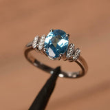 2.3ct Engagement Ring Oval Cut Blue Topaz Stylish Art Deco 14k White Gold Finish