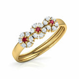 1.5ct Wedding Band Ring Round Cut Pink Ruby Floral Design 14k Yellow Gold Finish