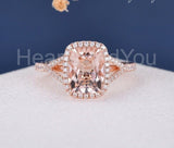 3ct Radiant Cut Simulated Morganite Halo Engagement Ring 14k Rose Gold Plated