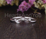 0.1ct Round Cut Moissanite Curved Leaf Women Wedding Band 14k White Gold Plated