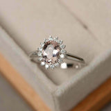 1.2ct Engagement Ring Oval Cut Morganite Diamond Halo Floral 14k White Gold Over