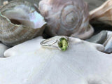 1ct Engagement Ring Oval Cut Green Peridot Split Shank 14k White Gold Finish