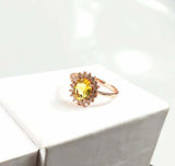 2.3ct Engagement Ring Oval Cut Yellow Sapphire Floral Halo 14k Rose Gold Finish