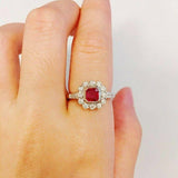 1.2ct Princess Cut Pink Ruby Engagement Ring Art Deco Halo 14k White Gold Finish